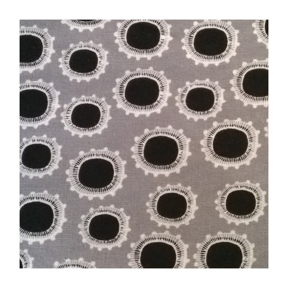 Lino STOF - Fiori neri e bianchi su grigio