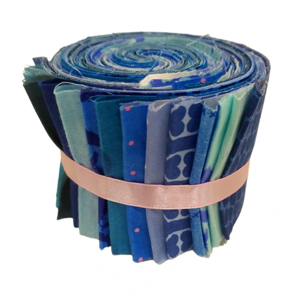 Mini jelly roll - 16 strisce - Cuori blu