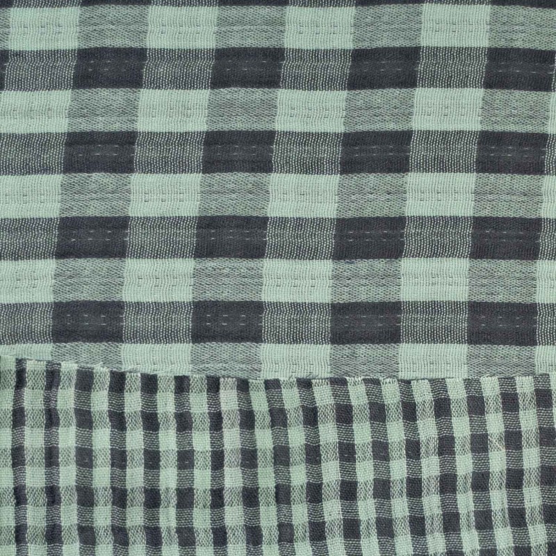 Mousseline Vichy Double Face - Green & Anthracite