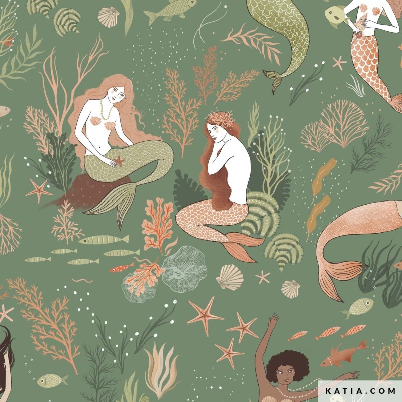 Popeline 100% cotone - Coral Mermaids